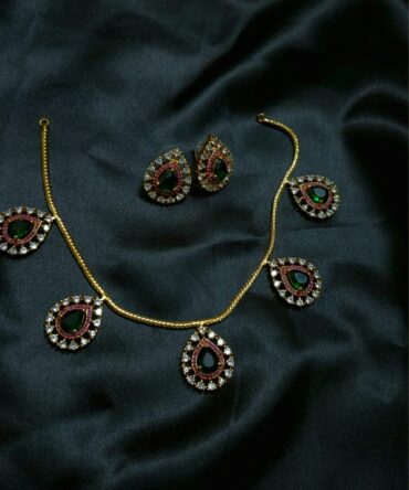 Designer Green CZ Necklace & Earrings Set