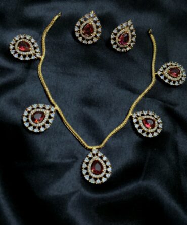 Designer Ruby Red CZ Necklace & Earrings Set