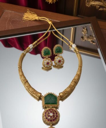 Antique Hasli Necklace Set with Green Stone & Ruby Accents