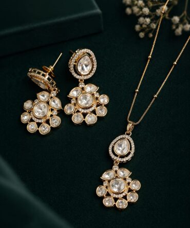 Polki Style Pendant Necklace Set with Statement Drop Earrings